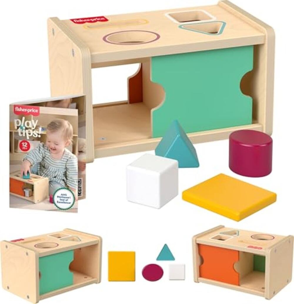 Fisher-Price Wood Montessori Object Permanence Box Learning Activity NIB